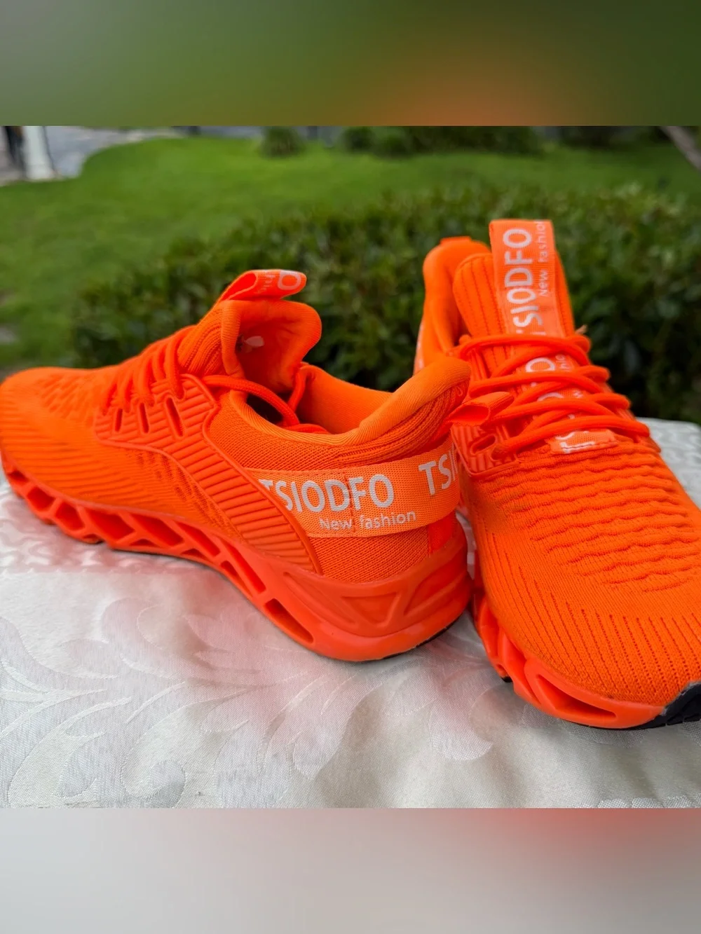 🍊TSIODFO Neon Orange Knit Sneakers Athletic Running Walking Shoes EU 38